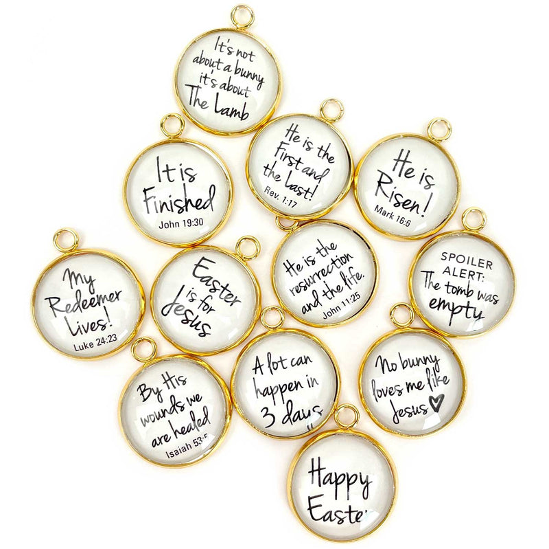 Easter Scripture Charms Set for Jewelry Making – 16 or 20mm, Silver, Gold – Bulk Bracelet Charms