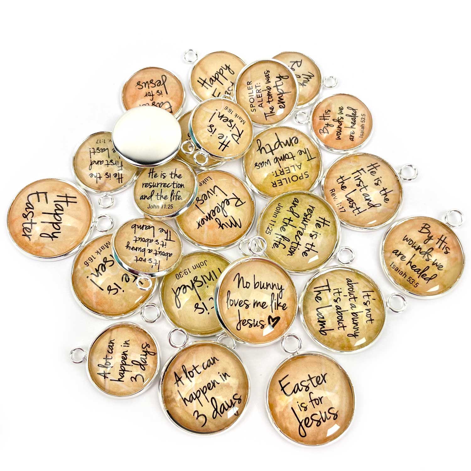 Easter Scripture Charms Set for Jewelry Making – 16 or 20mm, Silver, Gold – Bulk Bracelet Charms