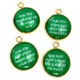 Irish Blessing Charm Set with Celtic Rose Design – Green St. Patrick's Bulk Charms for Jewelry Making – 20mm, Gold