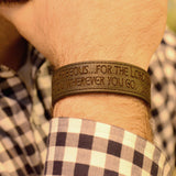 Be Strong and Courageous, Joshua 1:9 – Engraved Italian Leather Bracelet - Brown
