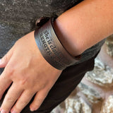 "The Lord is My Strength and My Shield" Psalm 28:7 Laser-Engraved Brown Leather Scripture Bracelet with Watch Band Clasp
