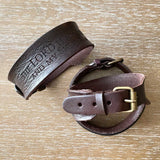 "The Lord is My Strength and My Shield" Psalm 28:7 Laser-Engraved Brown Leather Scripture Bracelet with Watch Band Clasp