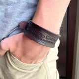 "Man of God" 1 Timothy 6:11 Laser-Engraved Brown Leather Scripture Bracelet with Watch Band Clasp