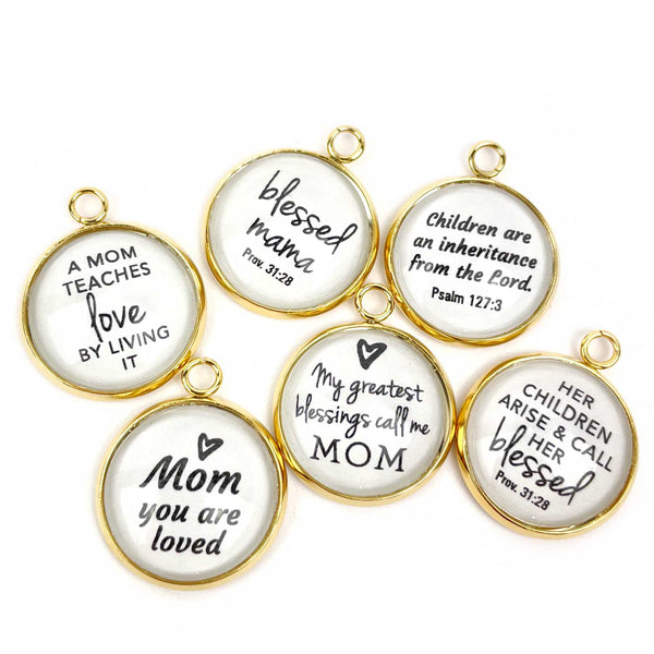 Blessed Mama, My Greatest Blessings Call Me Mom – Mother's Scripture Charm Set for Jewelry Making, Silver, Gold