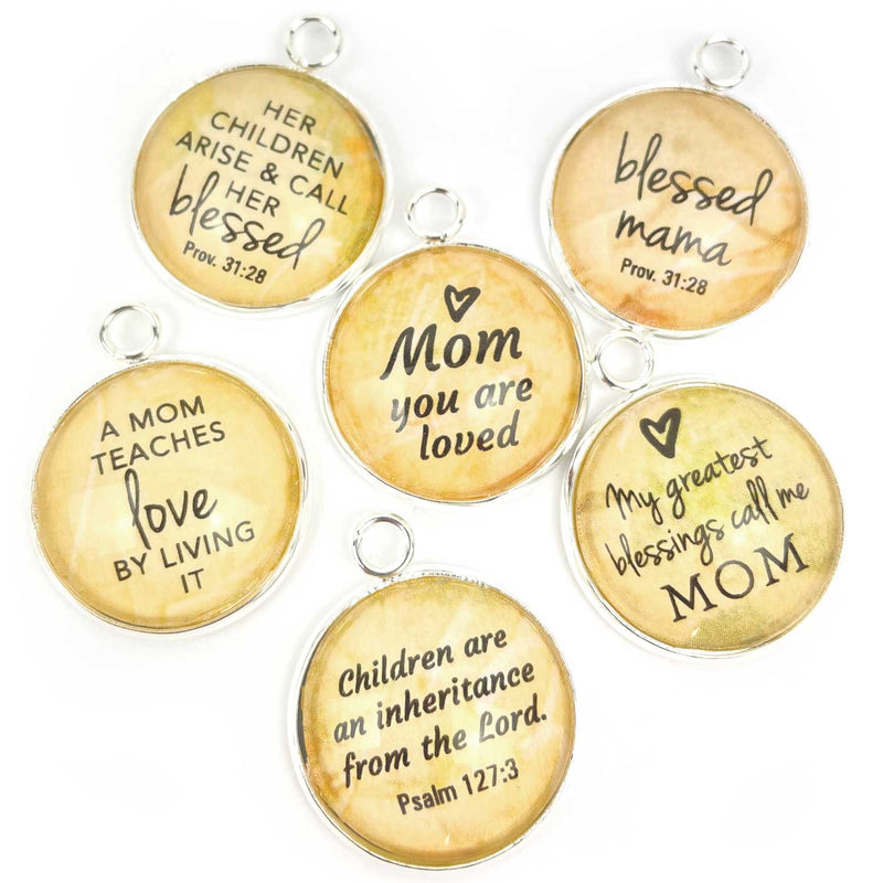 Blessed Mama, My Greatest Blessings Call Me Mom – Mother's Scripture Charm Set for Jewelry Making, Silver, Gold