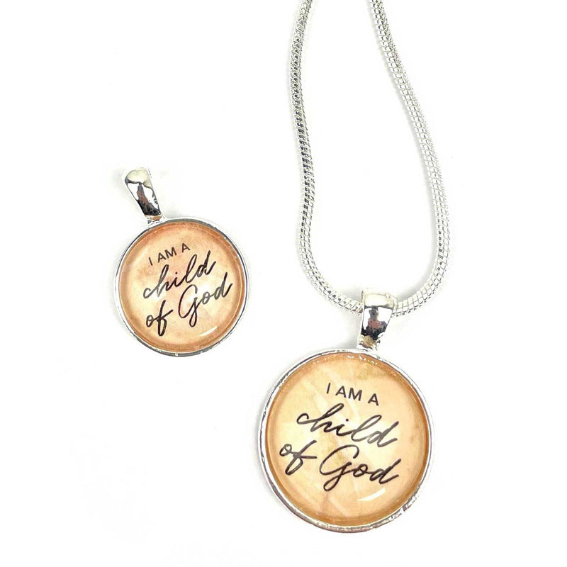 "I Am A Child of God" Christian Pendant Necklace – Silver-Plated, 16mm or 20mm
