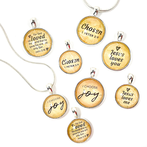 Loved & Chosen – Silver-Plated Scripture Christian Pendant Necklaces (2 Sizes) – Add a Matching Charm Bangle!