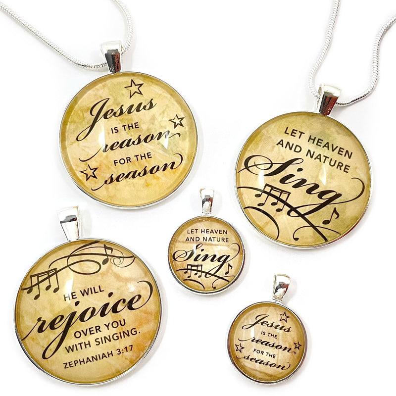 Christmas Pendant Necklaces – Jesus is the Reason for the Season, Sing, Rejoice! Silver-Plated (2 Sizes) – Add a Matching Charm Bangle!