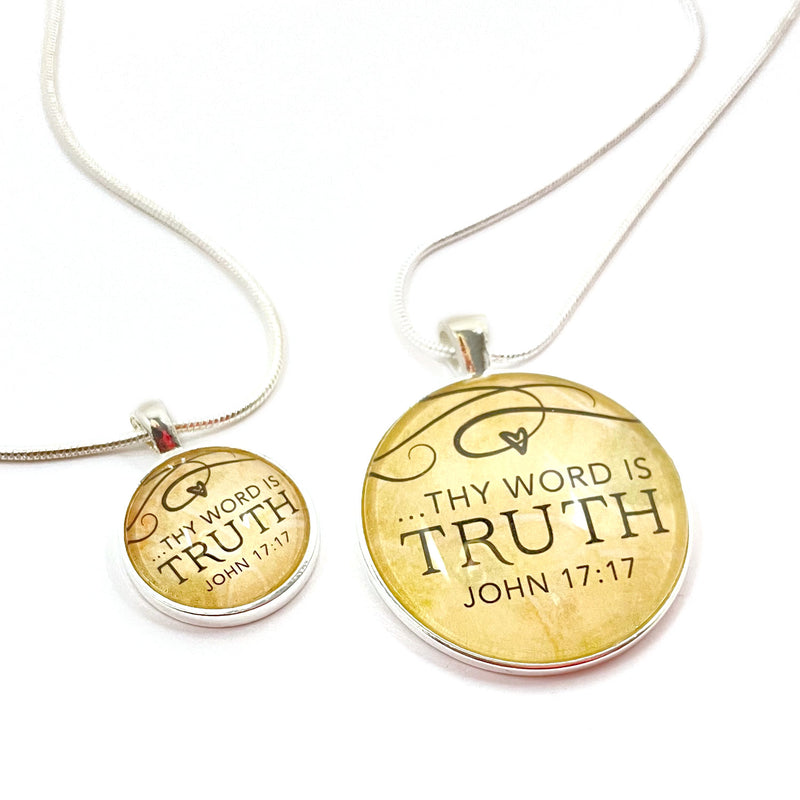 "Thy Word is Truth" John 17:17 Scripture Silver-Plated Pendant Necklace (2 Sizes) – Add a Matching Charm Bangle!