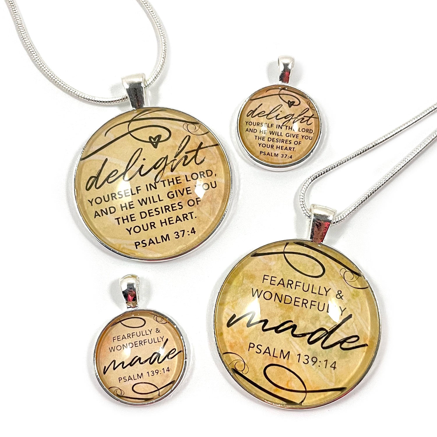 Delight Yourself in the Lord – Psalm 37:4 Scripture Silver Pendant Necklaces