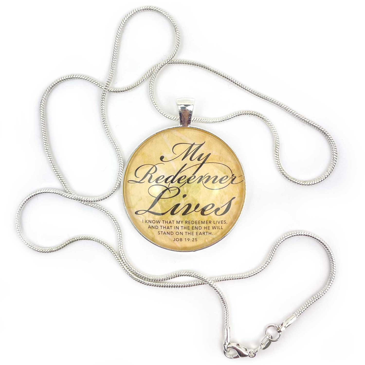 "My Redeemer Lives" Job 19:25 Scripture Pendant Necklace - Neutral Design