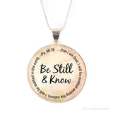 Be Still and Know – Large Silver-Plated Heirloom Glass Charm Necklace
