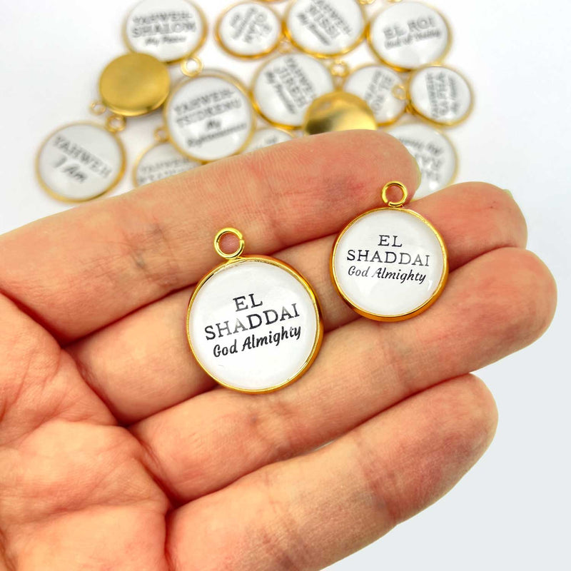 Names of God Scripture Charms Set for Jewelry Making – 16 or 20mm, Silver, Gold – Bulk Bracelet Charms
