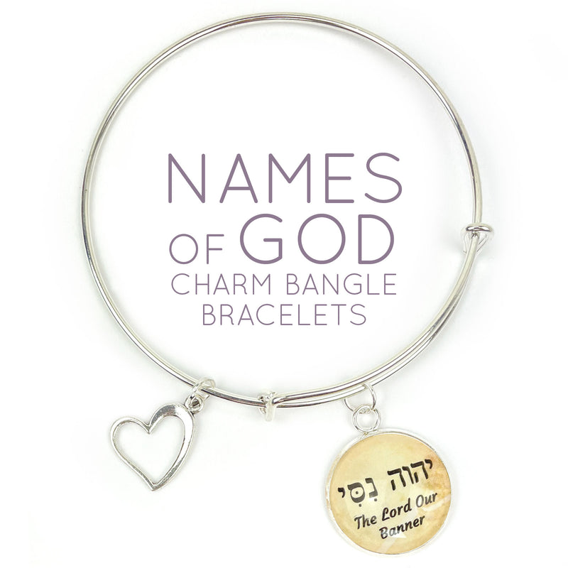 The Lord Our Banner - Hebrew Names of God Charm Bangle Bracelet, Silver