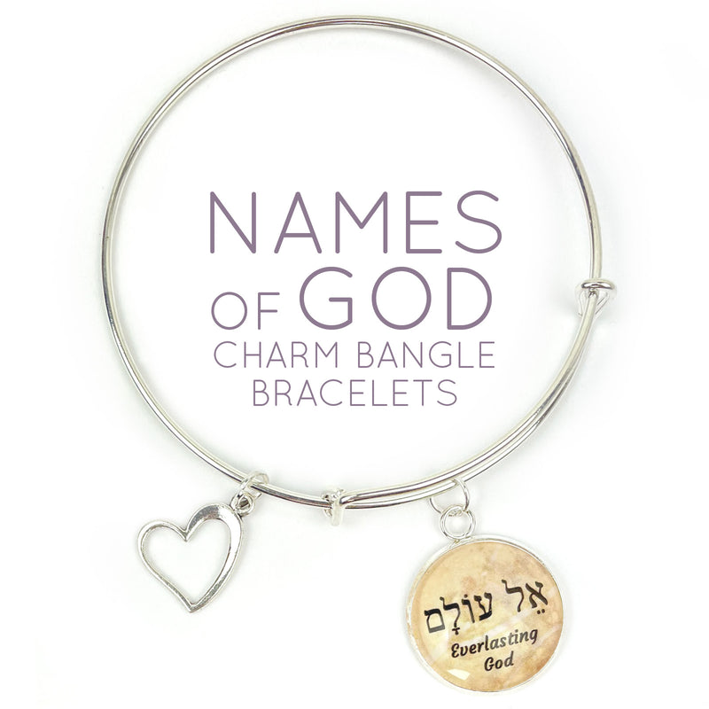 Everlasting God - Hebrew Names of God Charm Bangle Bracelet, Silver