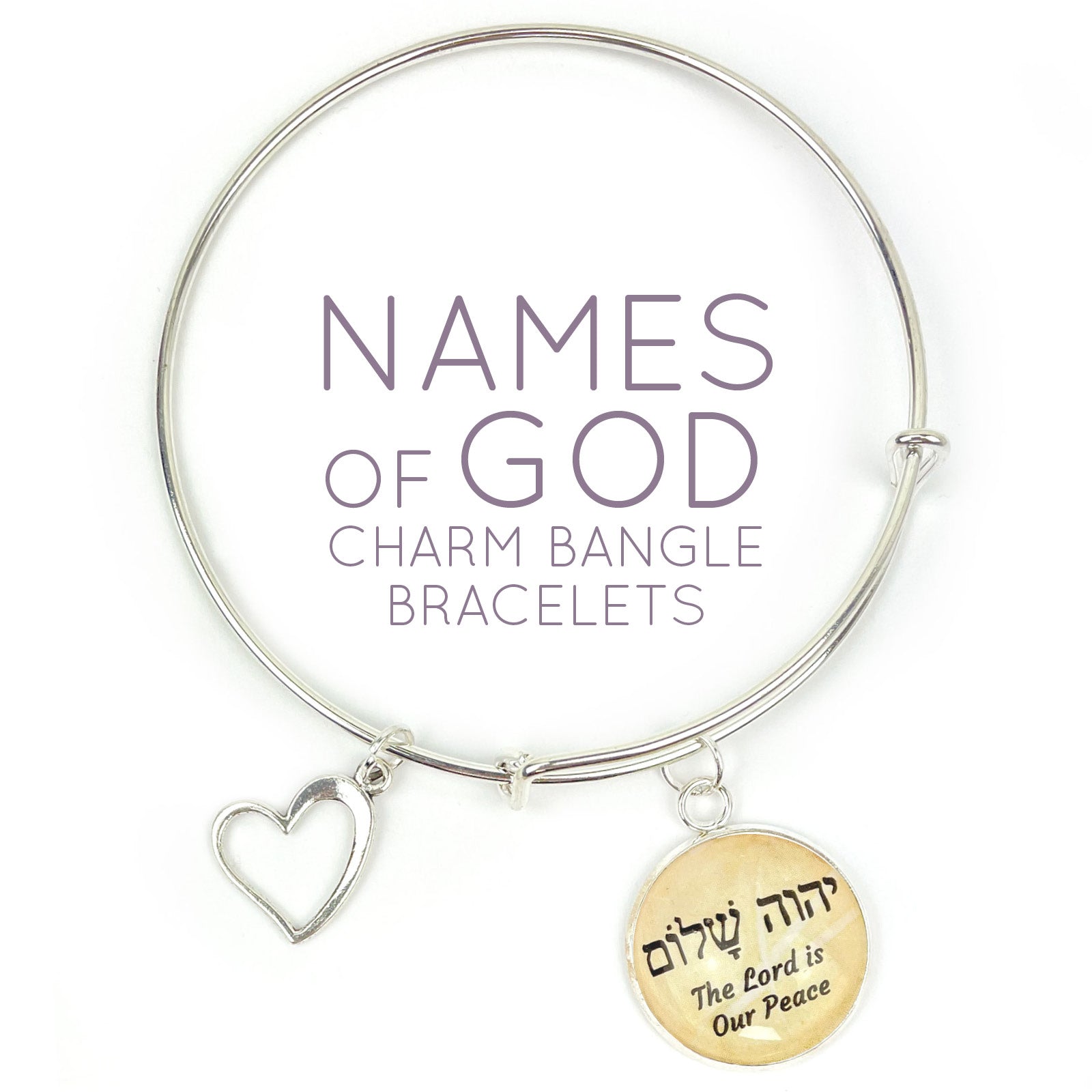 The Lord is Our Peace - Hebrew Names of God Charm Bangle Bracelet, Silver