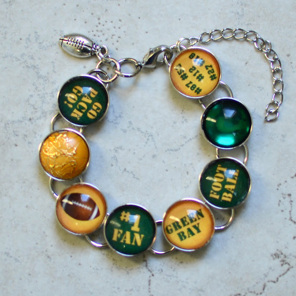 I Love the Green Bay Packers - Glass Charm Bracelet with Football Charm