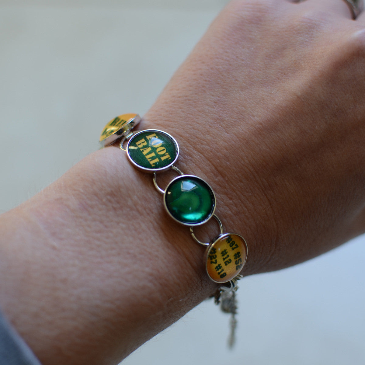 I Love the Green Bay Packers - Glass Charm Bracelet with Football Charm