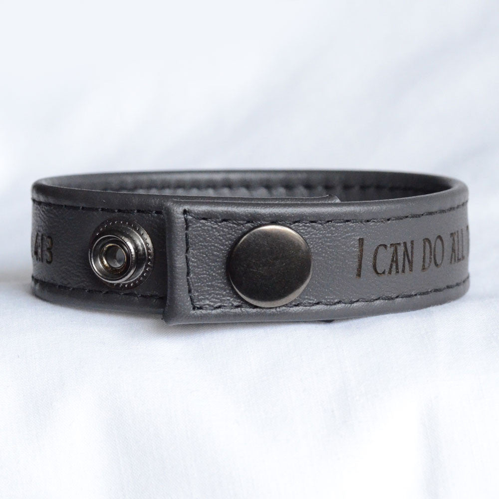 I Can Do All Things, Philippians 4:13 – Engraved Italian Leather Bracelet, Black or Brown