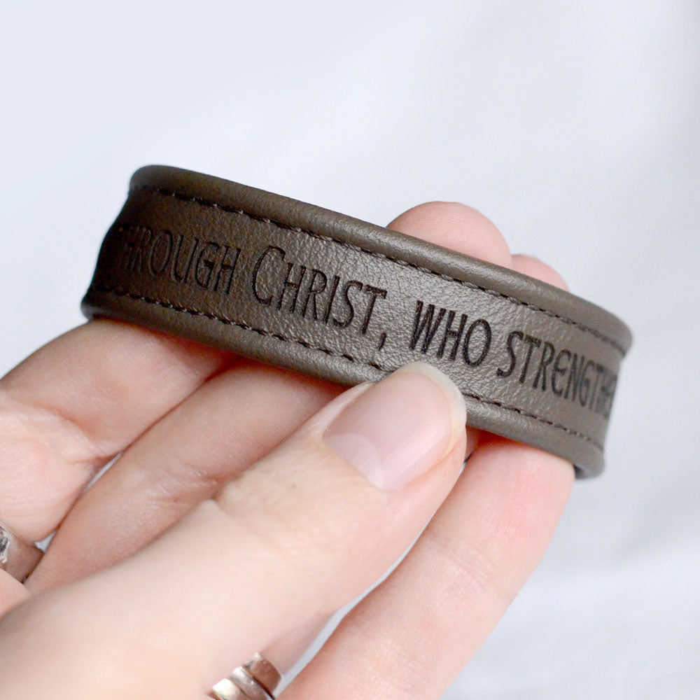 I Can Do All Things, Philippians 4:13 – Engraved Italian Leather Bracelet, Black or Brown