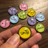 "Positivity + Heart" Set of 10 Charms for Jewelry Making, 20mm, Gold or Silver