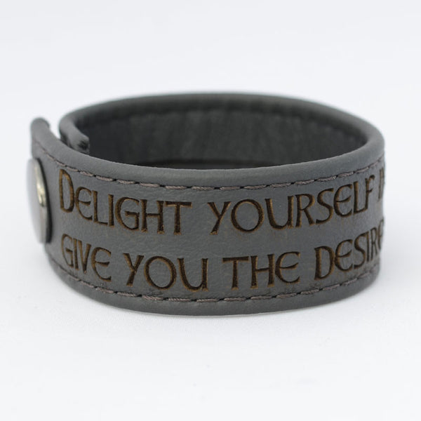 Delight Yourself in the Lord, Psalm 37:4 - Black Engraved Italian Leather Bracelet