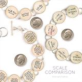 I AM Strong, Beautiful, Unique, Hope – Silver-Plated Christian Affirmations Scripture Charm Bracelet scale comparison