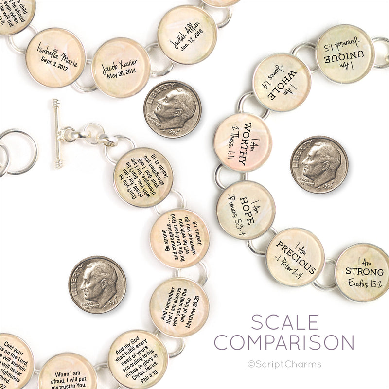 ScriptCharms silver-plated charm bracelets scale comparison