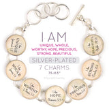 I AM Unique, Whole, Worthy, Strong – Christian Affirmations Silver-Plated Scripture Charm Bracelet