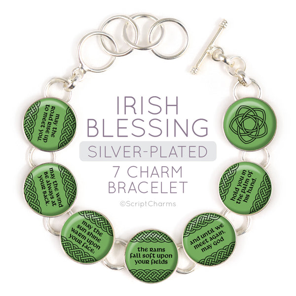 Irish Blessing Silver-Plated Charm Bracelet with Celtic Rose Design