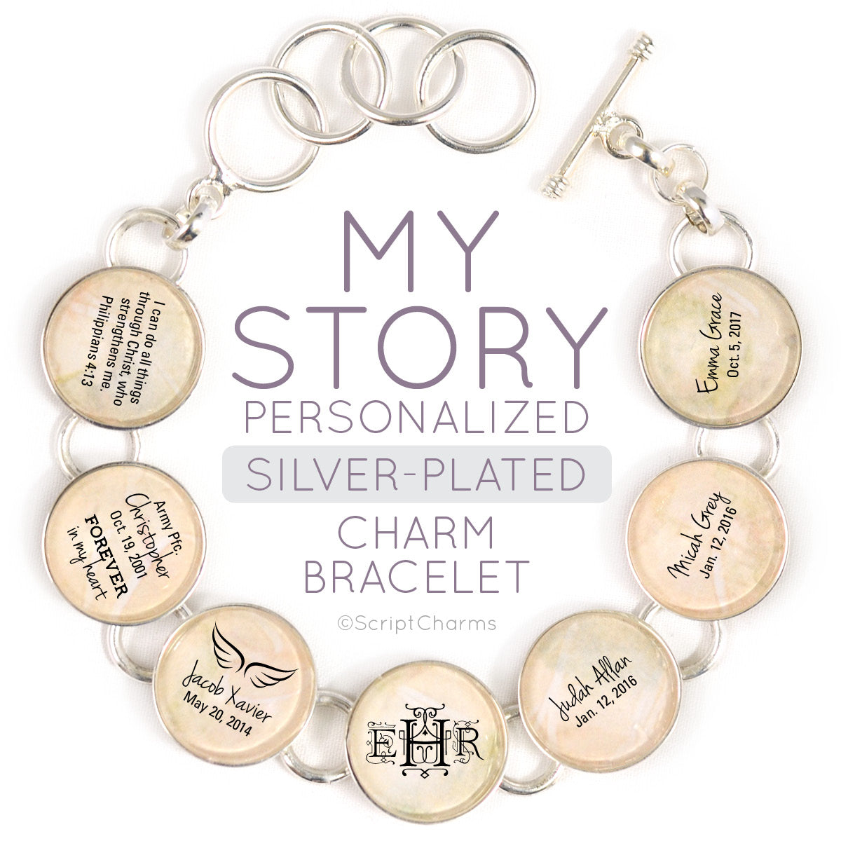 My Story - Silver-Plated Personalized Charm Bracelet