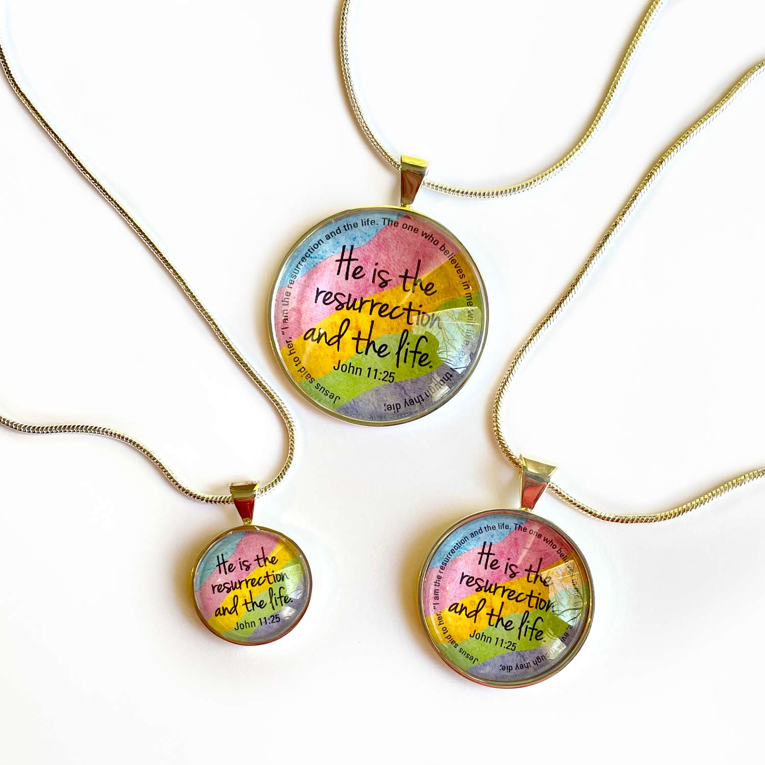 Easter Scripture Silver-Plated Colorful Christian Pendant Necklace - 3 Sizes