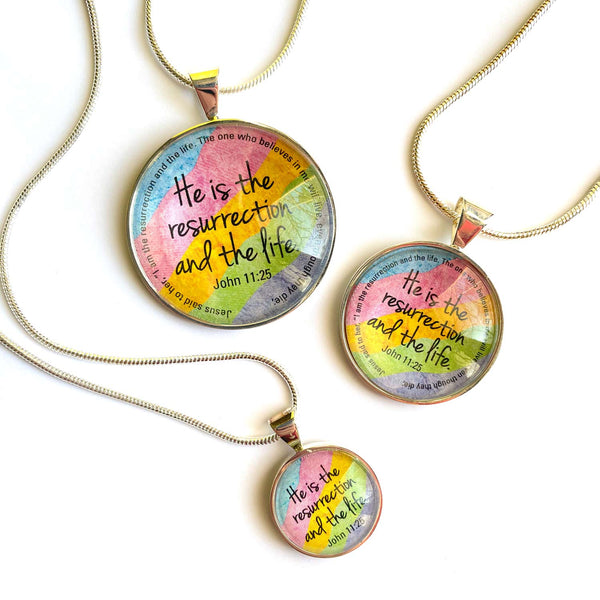 Easter Scripture Silver-Plated Colorful Christian Pendant Necklace - 3 Sizes