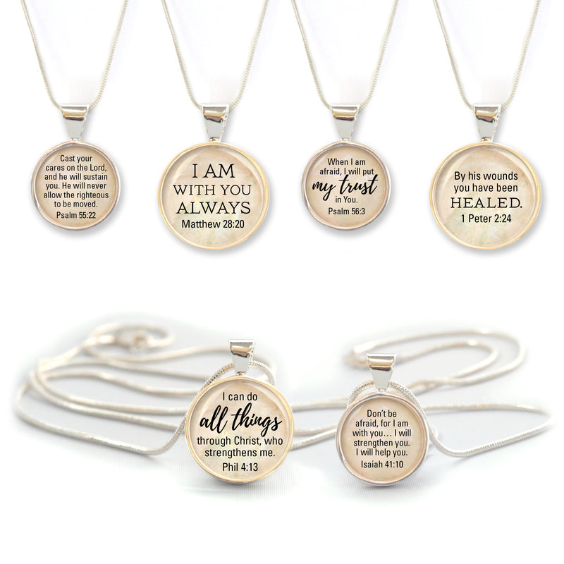 Scripture Necklace – Silver-Plated Bible Verse Pendant Necklace - Christian Jewelry - 2 Sizes (16mm & 20mm)