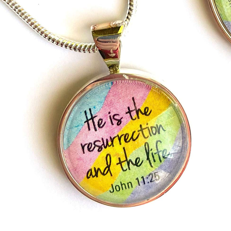 Easter Scripture Silver-Plated Colorful Christian Pendant Necklace - 3 Sizes
