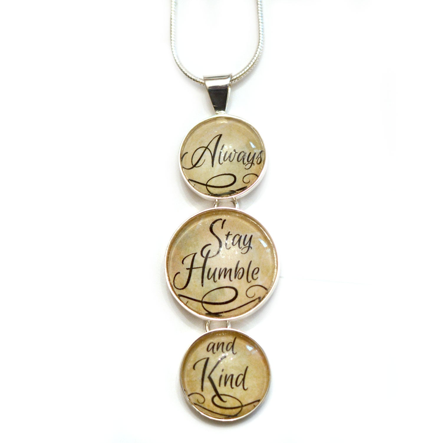 "Always Stay Humble and Kind" Silver-Plated 3-Tiered Christian Pendant Necklace