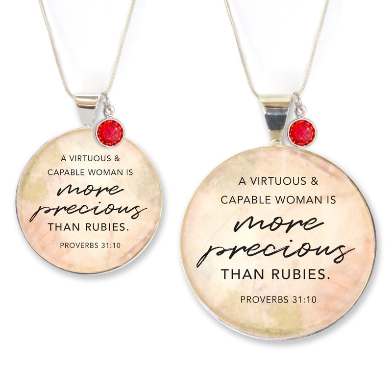 More Precious Than Rubies – Proverbs 31 Silver Pendant Necklace with Swarovski Rhinestone