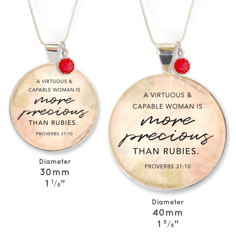 More Precious Than Rubies – Proverbs 31 Silver Pendant Necklace with Swarovski Rhinestone