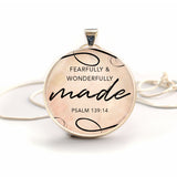 Fearfully and Wonderfully Made Psalm 139 – Large Silver-Plated Glass Charm Necklace