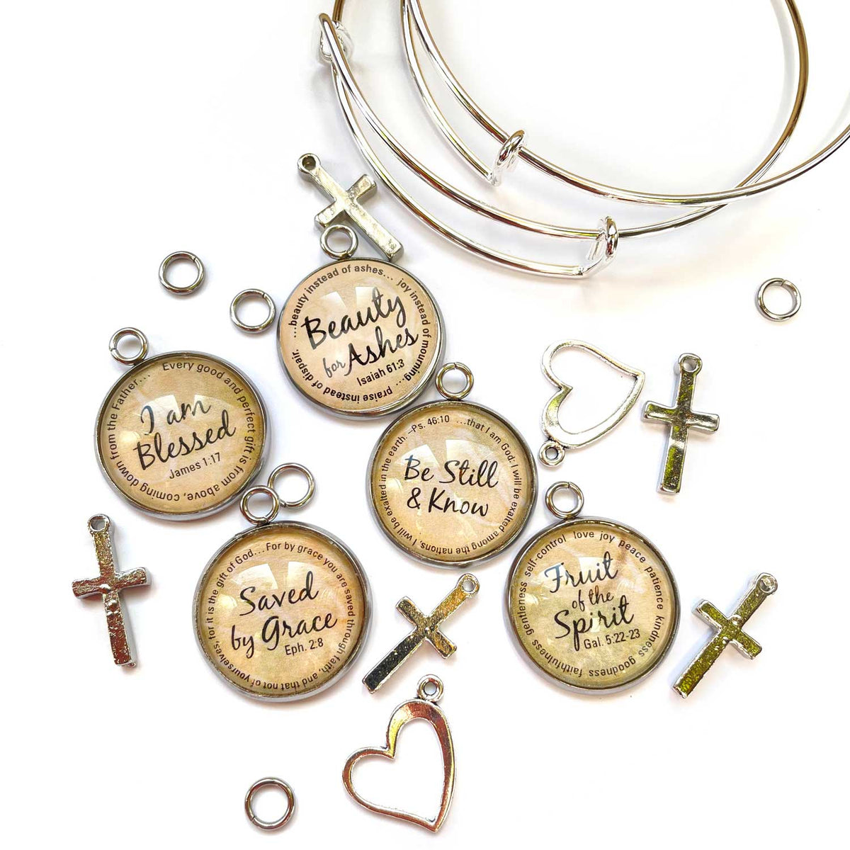 DIY Christian Scripture Charm Bangle Bracelet Making Kit, 5-Pack
