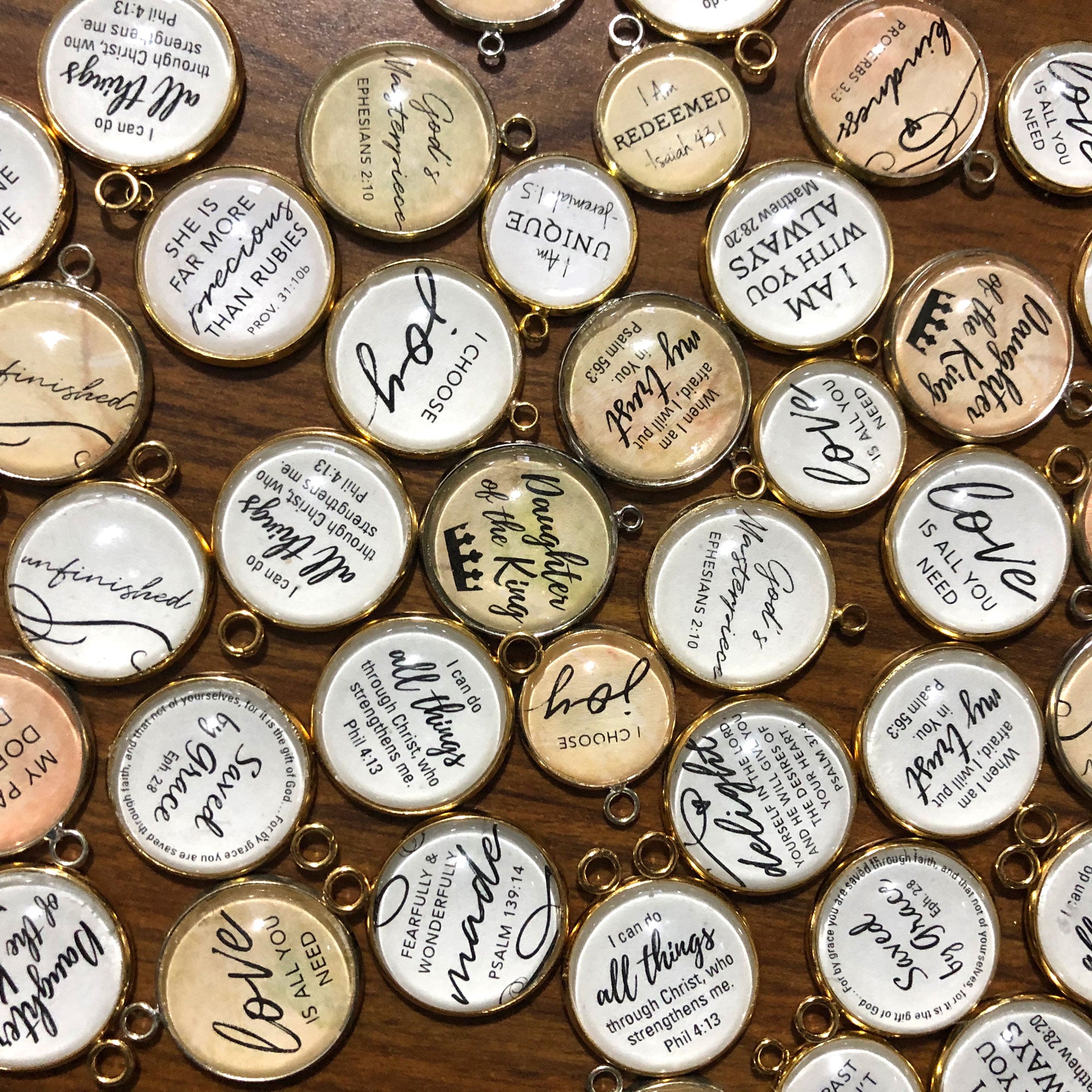 Bulk Assorted Christian and Scripture Charms for Jewelry Making – 16 & 20mm, Silver, Gold – Designer Bible Bracelet Charms