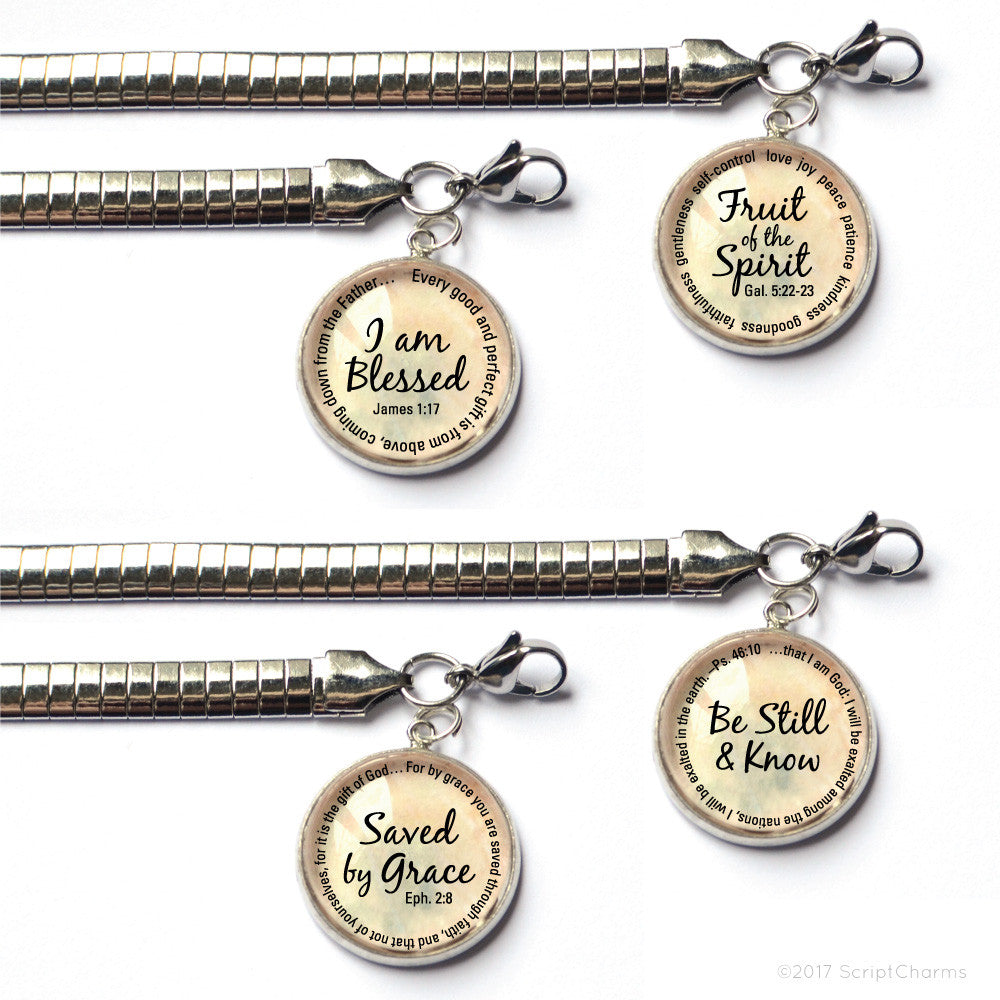 Bible Verse Charm Bracelet with Stainless Steel Snake Chain