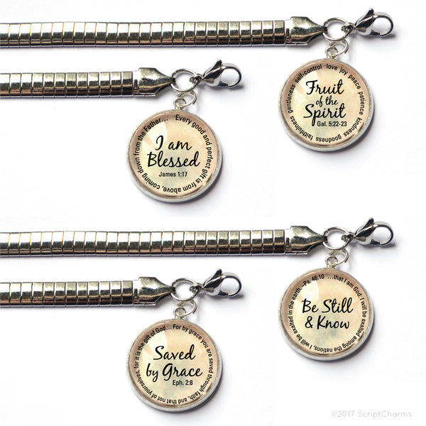Bible Verse Charm Bracelet with Stainless Steel Snake Chain