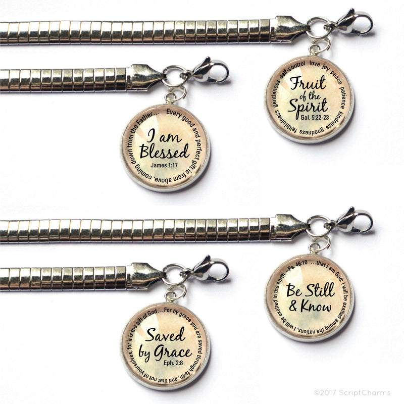 Bible Verse Charm Bracelet with Stainless Steel Snake Chain