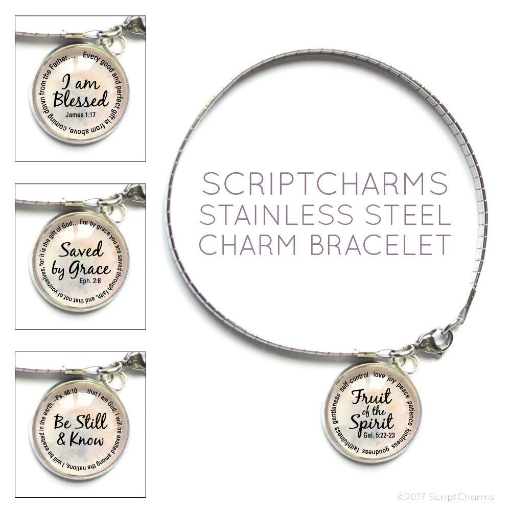 Bible Verse Charm Bracelet with Stainless Steel Snake Chain