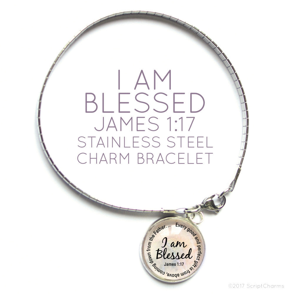 Bible Verse Charm Bracelet with Stainless Steel Snake Chain