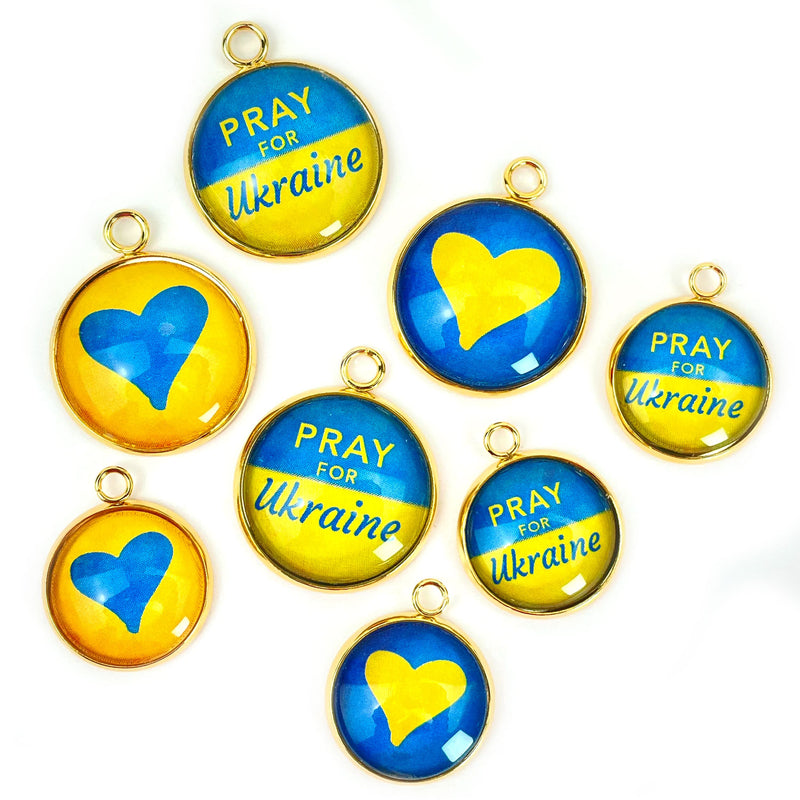 Pray for Ukraine Jewelry Making Charms Set – 16 or 20mm, Gold – Bulk Wholesale Christian Charms – Support Ukrainian Relief Efforts