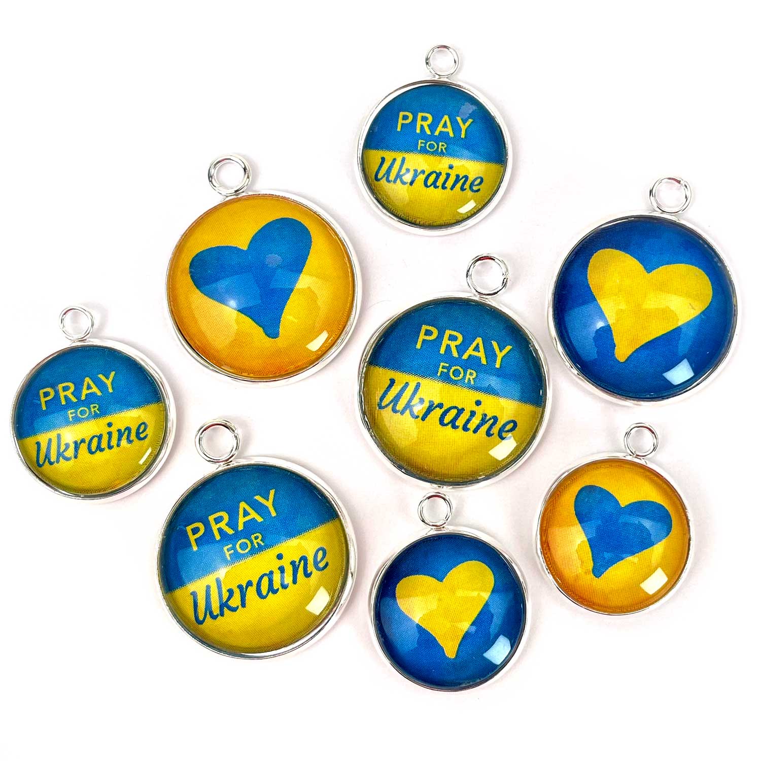 Pray for Ukraine Jewelry Making Charms Set – 16 or 20mm, Silver – Bulk Wholesale Christian Charms – Support Ukrainian Relief Efforts